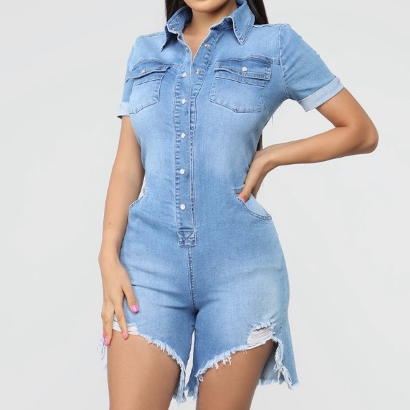 short sleeve denim romper